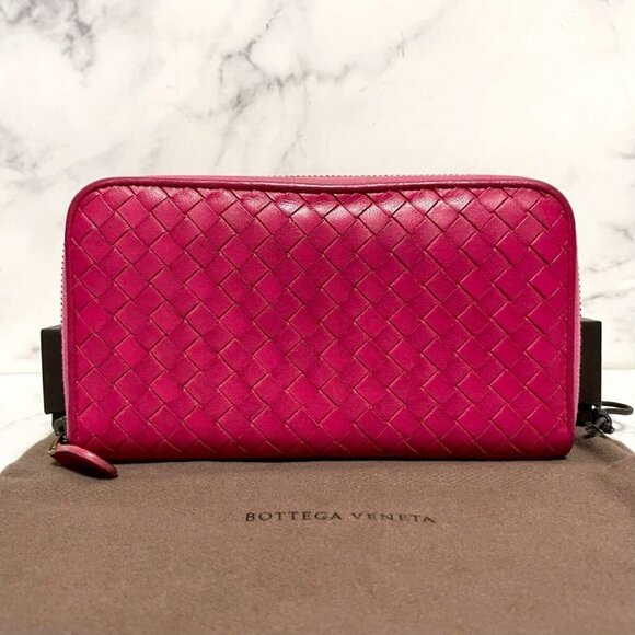 Authentic Bottega Veneta Intrecciato Nappa Zip Around Wallet Pink - Picture 3 of 9